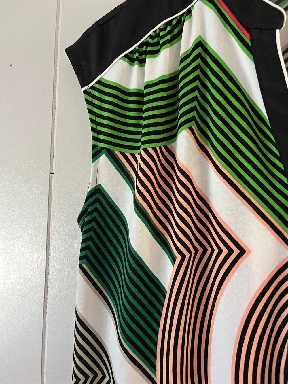 Worthington Multicolor Geometric Cap-Sleeve Blouse - Green, Red, Black, White - Picture 5 of 12